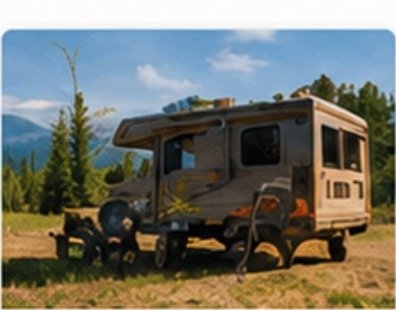 Camper parked in a mountain clearing