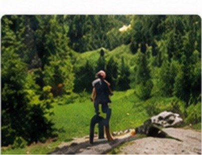 Person standing in a green mountain meadow